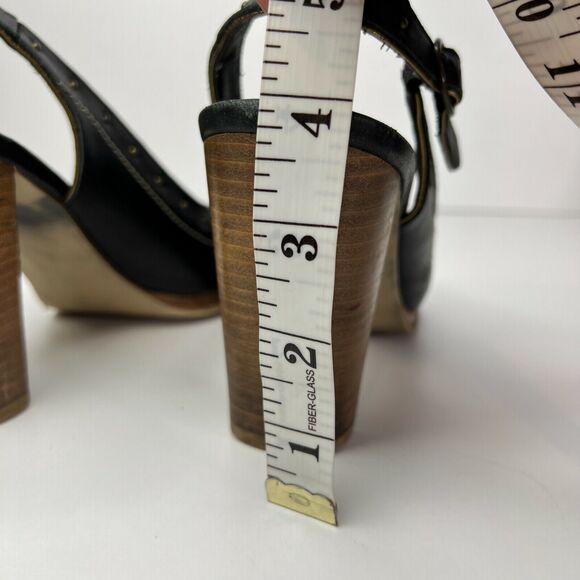 Seychelles Size 7 Singback Open Toe Black Leather Wood Block Heel Studded - Picture 11 of 11
